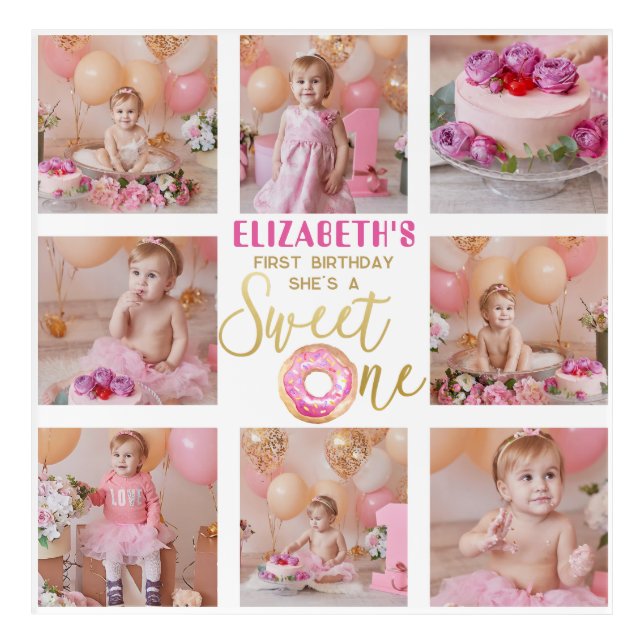 Sweet One Donut 1st Birthday Photo Collage Acrylic Print (Front)