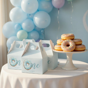 Sweet One Donut Birthday Favor Boxes   Pastel Blue