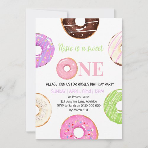 Sweet One Donut Birthday Invitation