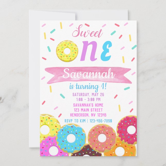Sweet One Donut Birthday Invitation (Front)