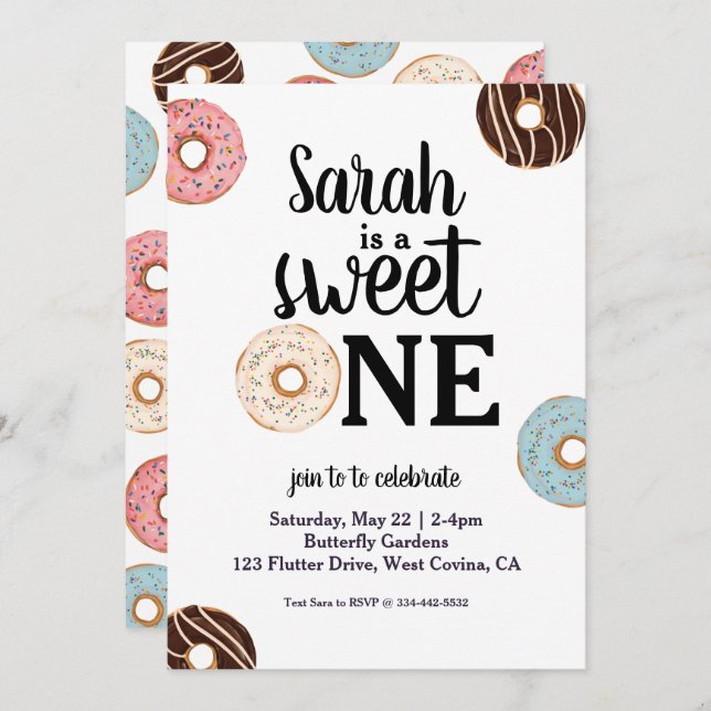 Sweet One Donut Birthday Invitation (Front/Back)