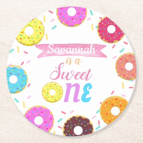 Sweet One Donut Birthday Invitation Paper Plates Round Paper Coaster