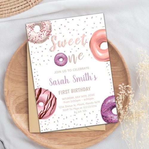 Sweet One Donut Birthday Invitations