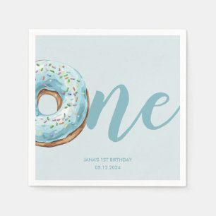 Sweet One Donut Birthday Napkins   Pastel Blue 1st