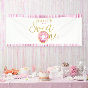 Sweet One Donut Birthday Pink and Gold Decor Banner