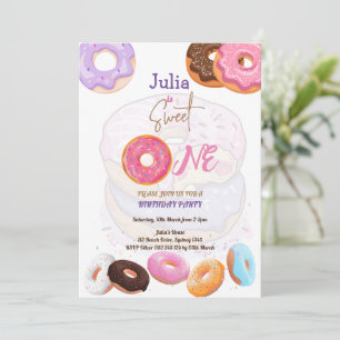 Sweet One Donut birthday pink Invitation