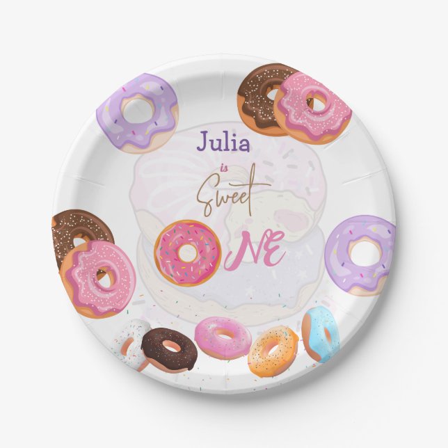 Sweet one Donut  birthday pink  Paper Plates (Front)