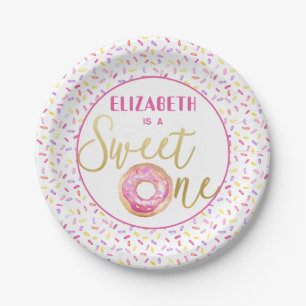 Sweet One Donut Birthday Pink Sprinkles Paper Plates