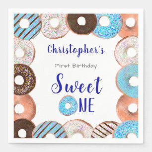 Sweet One Donut Blue Boy 1st Birthday Party Napkins