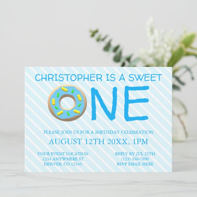 Sweet One Donut Boy 1st Birthday Invitation (Standing Front)