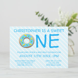 Sweet One Donut Boy 1st Birthday Invitation