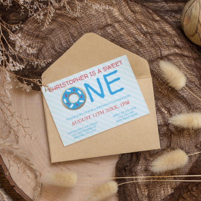 Sweet One Donut Boy 1st Birthday Invitation (Creator Uploaded)