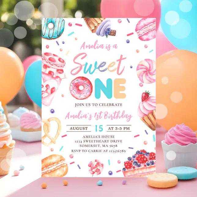 Sweet One Donut Candy 1st Birthday Invitation | Zazzle