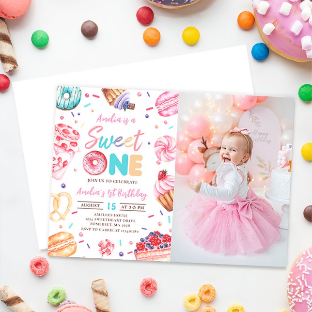 Sweet One Donut Candy 1st Birthday Photo Invitation (Creator Uploaded)