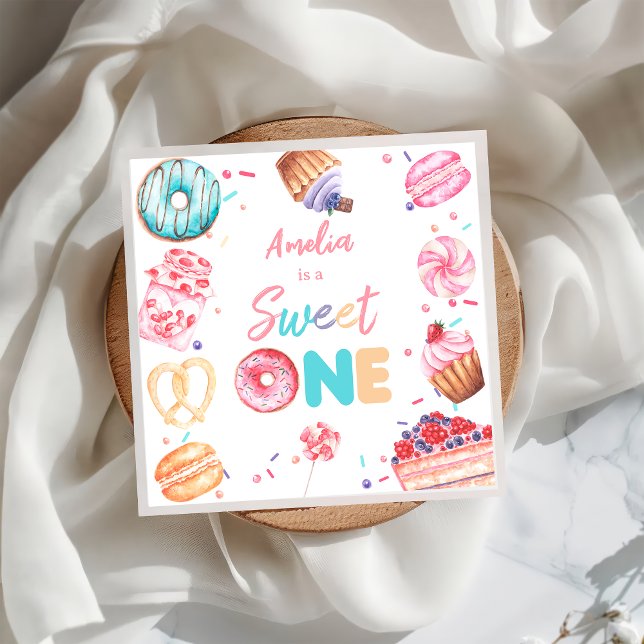 Sweet One Donut Candy Birthday Paper Napkin (Creator Uploaded)