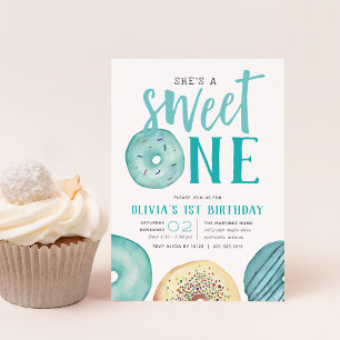 Sweet One Donut First Birthday Party Invitation