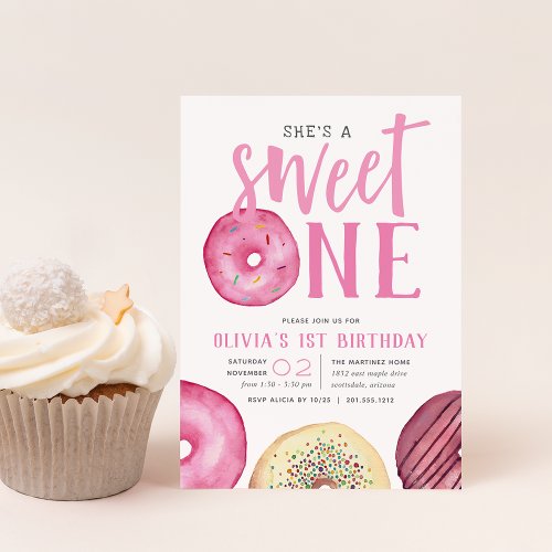Sweet One  Donut First Birthday Party Invitation