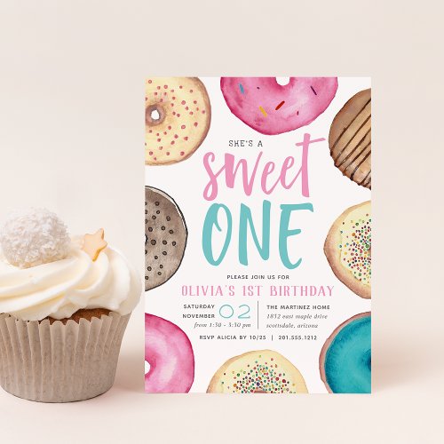 Sweet One  Donut First Birthday Party Invitation