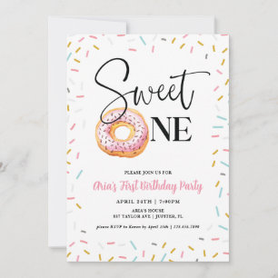 Sweet One Donut First Birthday Party Invitation