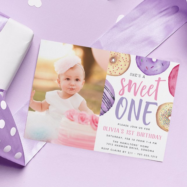 Sweet One | Donut First Birthday Party Photo Invitation (Creator Uploaded)