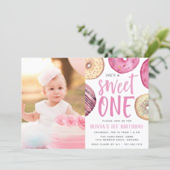 Sweet One | Donut First Birthday Party Photo Invitation | Zazzle