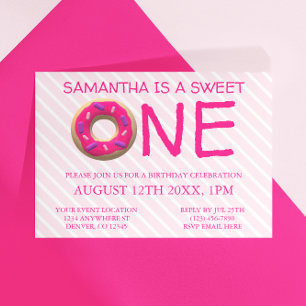 Sweet One Donut Girl 1st Birthday Invitation