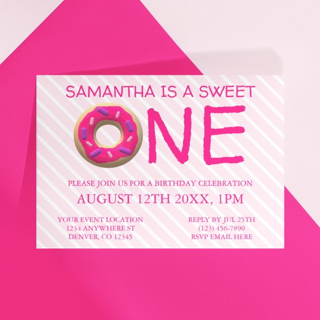 Sweet One Donut Girl 1st Birthday Invitation (Creator Uploaded)