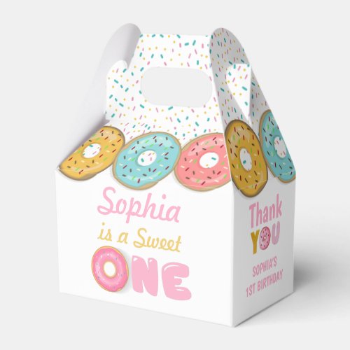 Sweet One Donut Girl First Birthday Party Favor Boxes