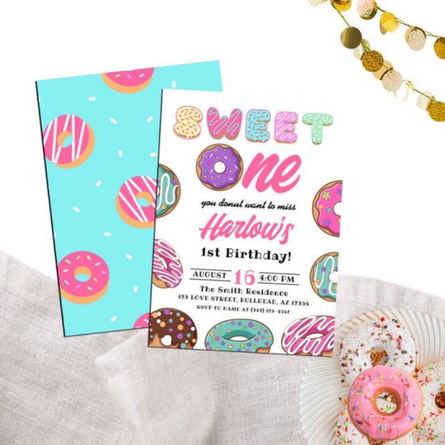 Sweet One Donut Girl's 1st Birthday Invitation (Creator Uploaded)