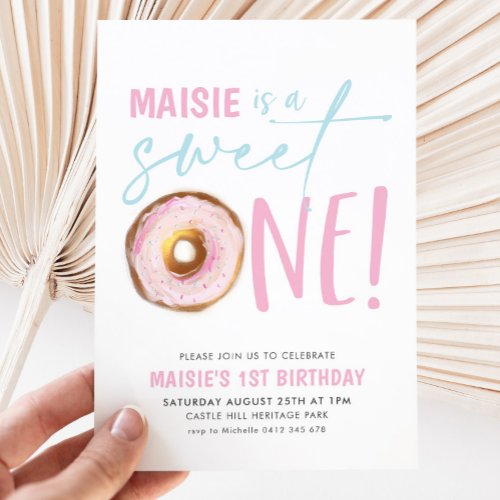 Sweet One Donut Girls 1st Birthday Party Invitation