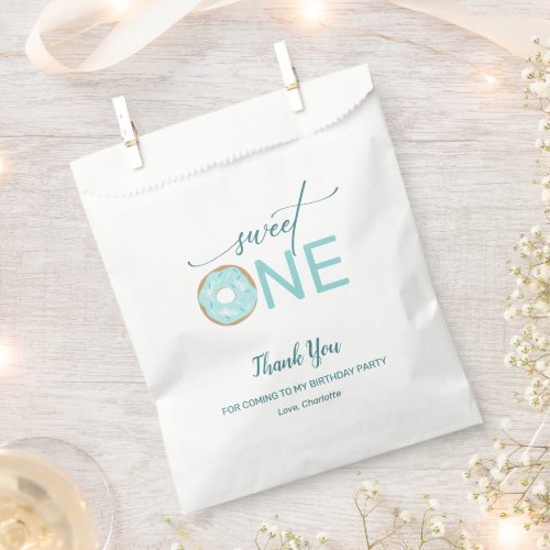 Sweet One Donut Girls 1st Birthday Teal Thank You Favor Bag