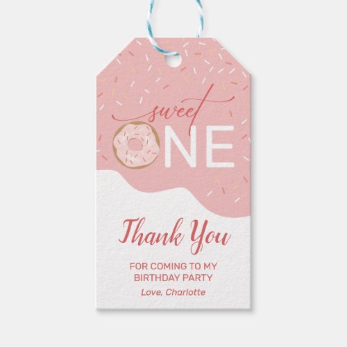 Sweet One Donut Girls 1st Birthday Thank You Gift Tags