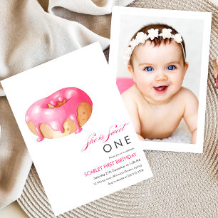 Sweet One donut illustration 1st birthday Invitation