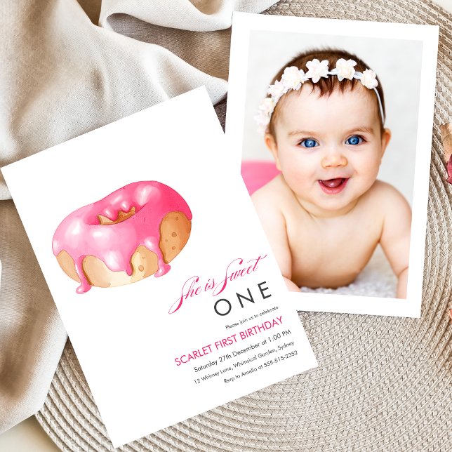 Sweet One donut illustration 1st birthday Invitation (Creator Uploaded)
