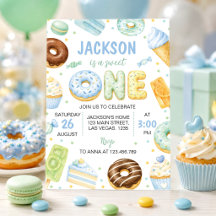 Sweet One Donut Kids Birthday Party Invitation