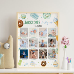 Sweet One Donut Pastel First Year Photo Milestone Poster