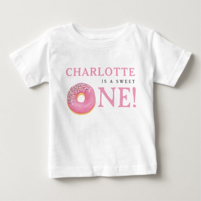 Sweet One Donut Pink 1st First Birthday Party Baby T-Shirt (Front)