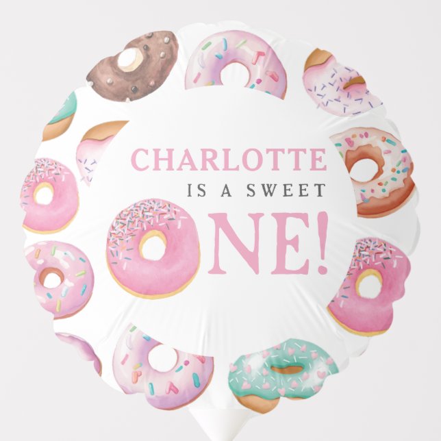 Sweet One Donut Pink 1st First Birthday Party Balloon (Front)