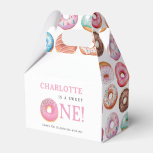 Sweet One Donut Pink 1st First Birthday Party Favor Boxes