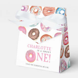 Sweet One Donut Pink 1st First Birthday Party Favor Boxes