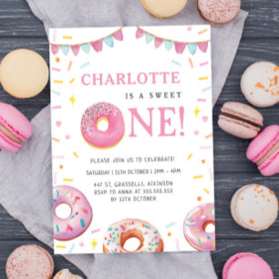 Sweet One Donut Pink First Birthday Party Invitation