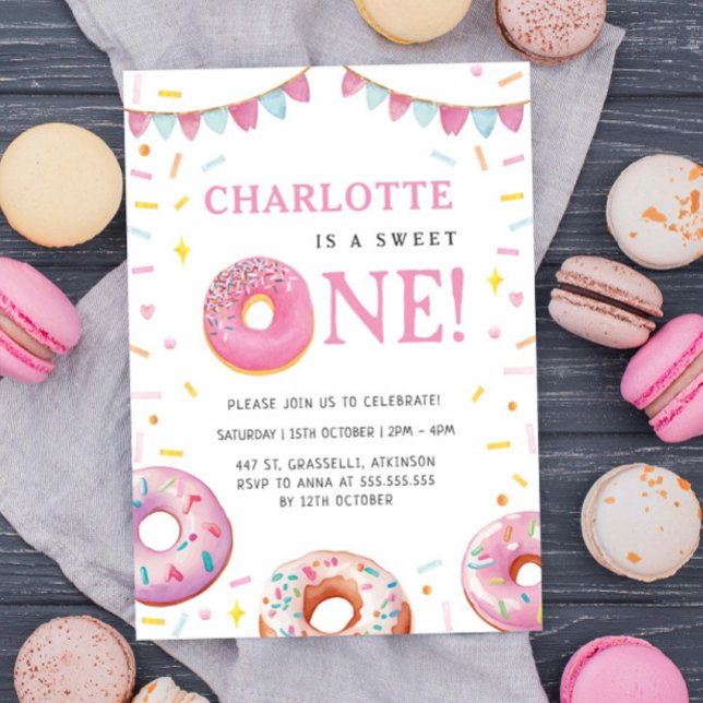 Sweet One Donut Pink First Birthday Party Invitation (Creator Uploaded)