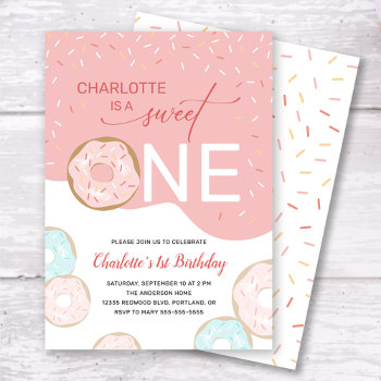 Sweet One Donut Pink Frosting Girl's 1st Birthday Invitation by daisylin712 at Zazzle