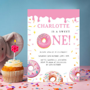 Sweet One Donut Pink Glaze First Birthday Party Invitation