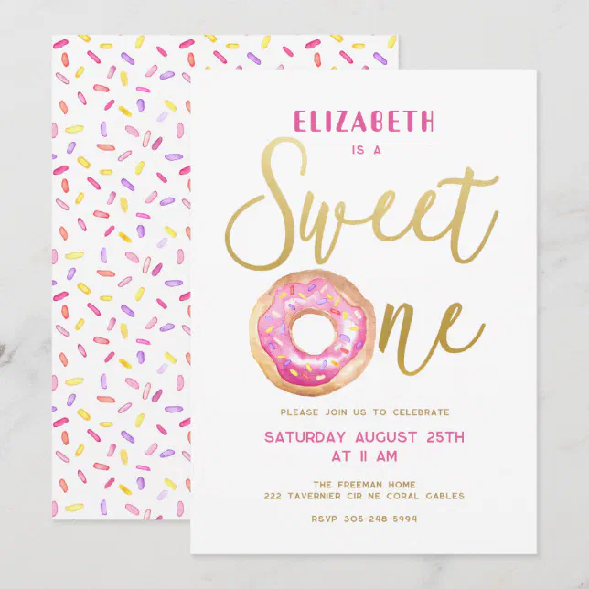Sweet One Donut Sprinkle Girl 1st Birthday Invitation | Zazzle