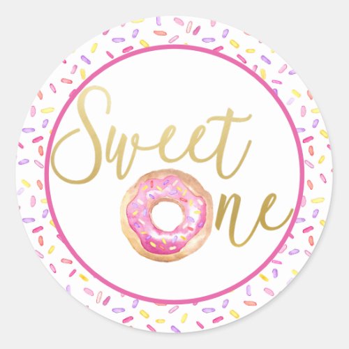 Sweet One Donut Theme Birthday Party Sticker