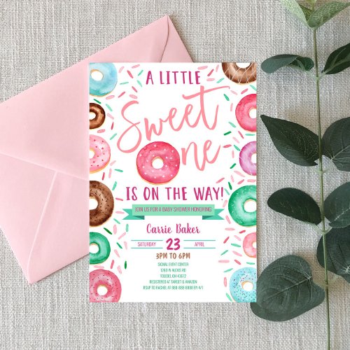 Sweet One Donut Themed Baby Shower Invitation