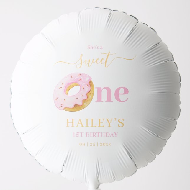 Sweet One Donuts Birthday Invitation, Girls 1st  Balloon (Front)