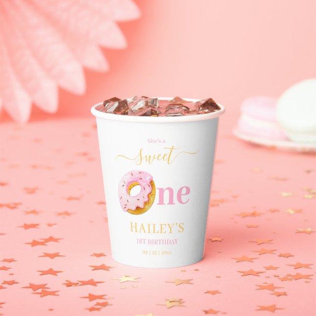 Sweet One Donuts Birthday Invitation, Girls 1st  Paper Cups (Insitu)