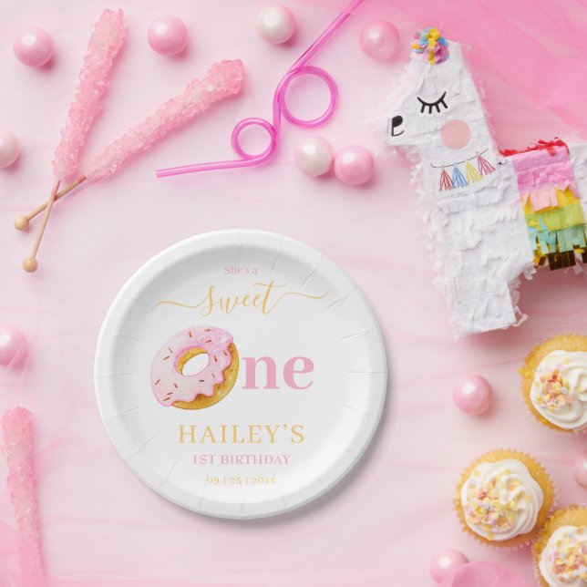 Sweet One Donuts Birthday Invitation, Girls 1st  Paper Plates (Party)